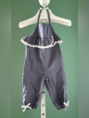 Shabby Chic Slate Blue Girls Sleeveless Romper